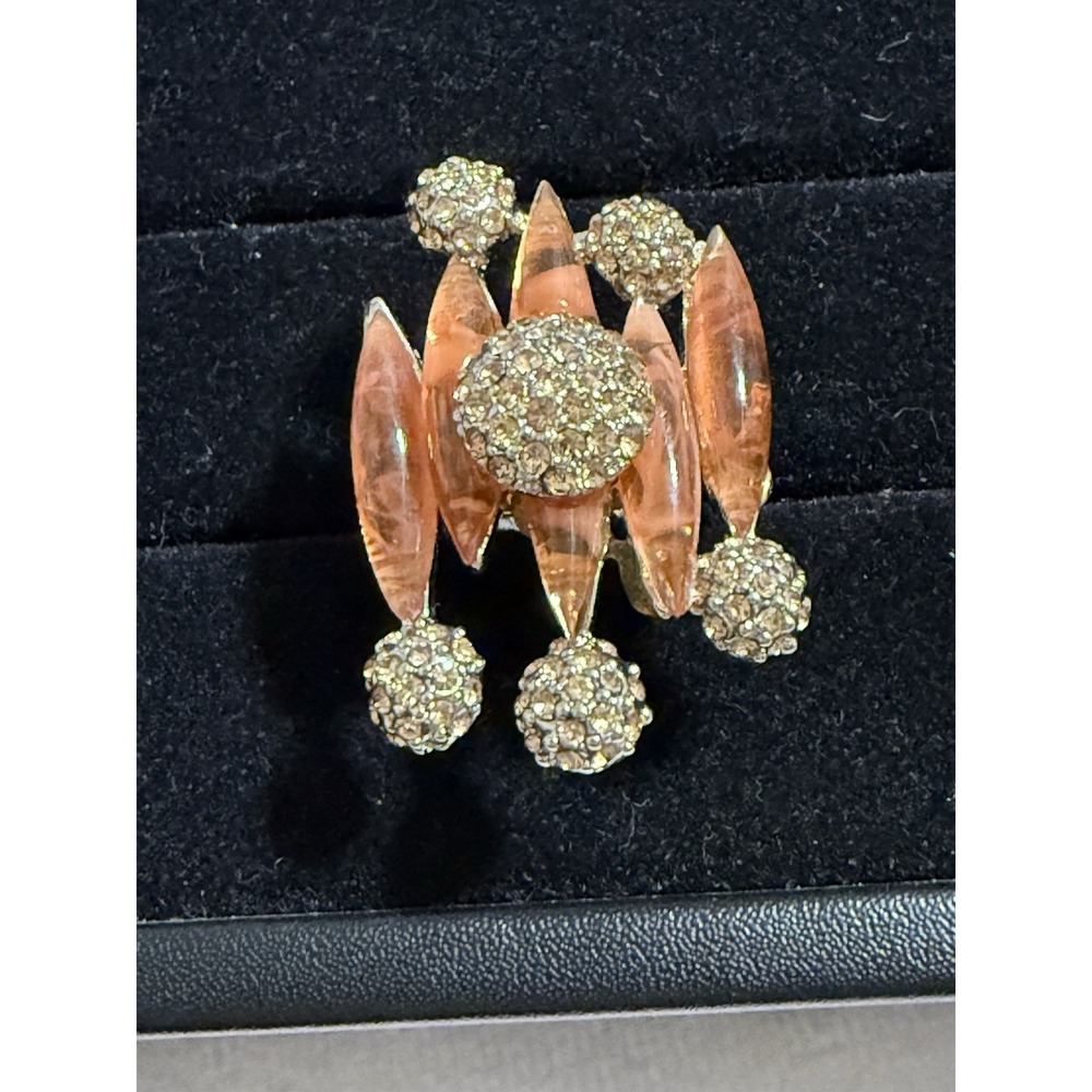 Vintage Adjustable Unique Statement Ring Peach Sparkles